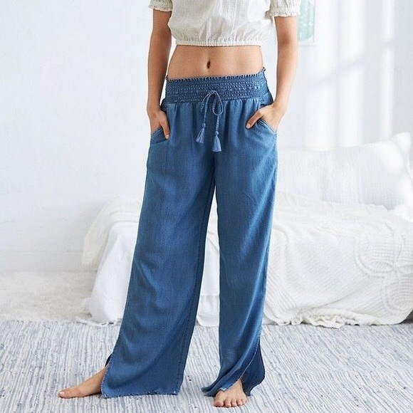 Nwt Aerie Wide Leg Chambray Pants 